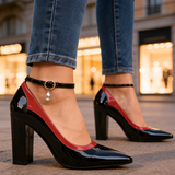 Women's Ankle Strap Block Heel Pumps - Date Night