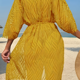 Women's Cover Up Leaf Pattern Drawstring Waist - Resort Wear