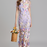 Women's Floral Sheer Mesh Maxi Dress - Special Occasions