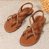 Women's Flat Sandals Braided Straps Elastic Back - Casual Summer Wear
