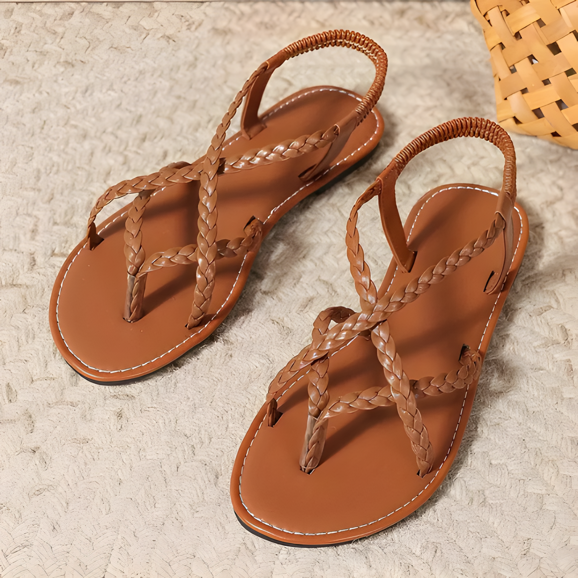 Women's Flat Sandals Braided Straps Elastic Back - Casual Summer Wear