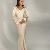 Women's Maxi Dress Long Bell Sleeve Drape Neck - Evening Wear