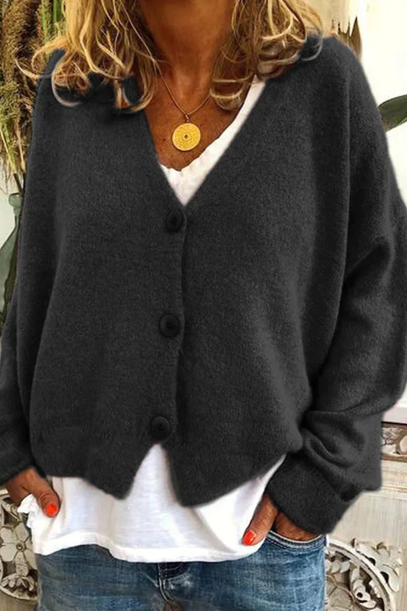 Women's Button Cardigan Cropped Oversized - Everyday Casual Wear