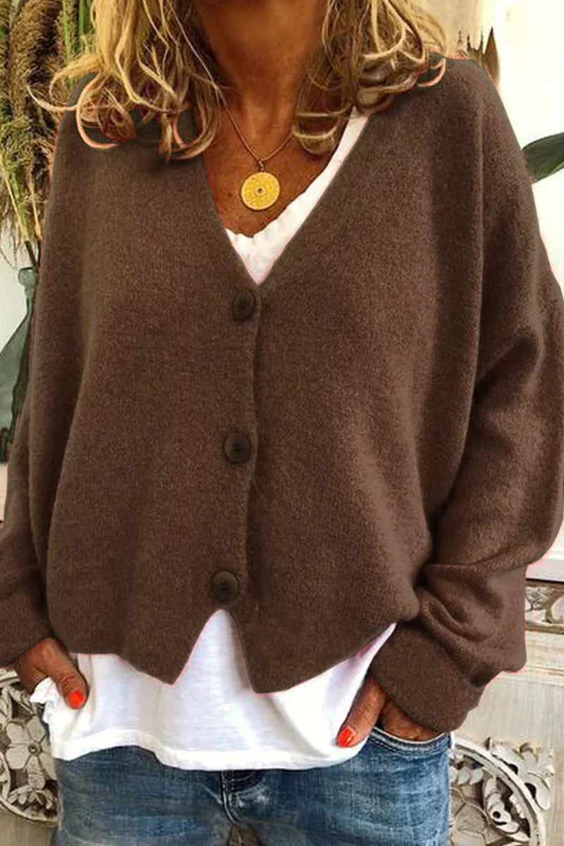 Women's Button Cardigan Cropped Oversized - Everyday Casual Wear