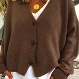 Women's Button Cardigan Cropped Oversized - Everyday Casual Wear