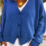 Women's Button Cardigan Cropped Oversized - Everyday Casual Wear