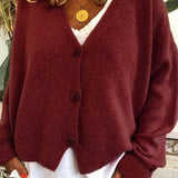 Women's Button Cardigan Cropped Oversized - Everyday Casual Wear