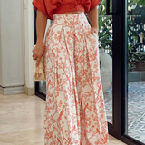 Women's Wide Leg Pants High Waisted Floral Print - Resort Wear