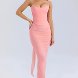 Women's Ruched Mesh Maxi Dress - Formal Evening Gown