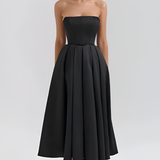 Women's Strapless Pleated Midi Dress - Cocktail Party