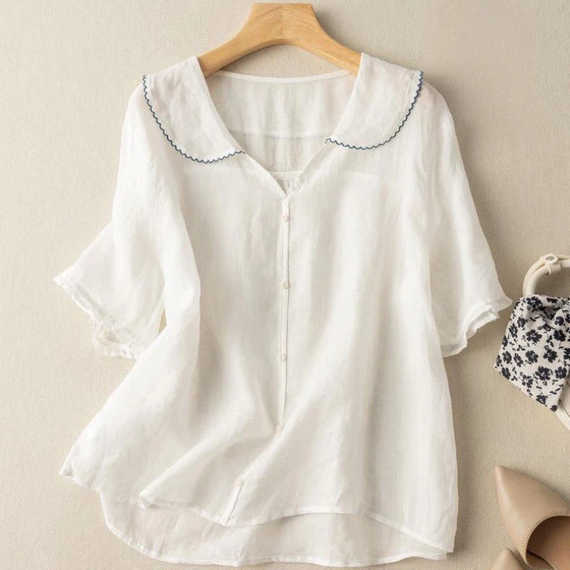 Women's Blouse Peter Pan Collar Scalloped Trim - Casual Wear