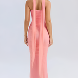 Women's Ruched Mesh Maxi Dress - Formal Evening Gown