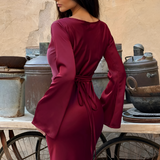Women's Maxi Dress Long Bell Sleeve Drape Neck - Evening Wear