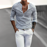 Men's Henley Shirt Striped Long Sleeve - Casual Wear