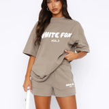 Women's Two-Piece Set Oversized Graphic Tee and Cargo Shorts - Casual Lounge Wear