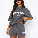 Women's Two-Piece Set Oversized Graphic Tee and Cargo Shorts - Casual Lounge Wear