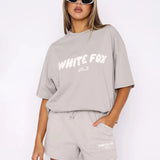 Women's Two-Piece Set Oversized Graphic Tee and Cargo Shorts - Casual Lounge Wear