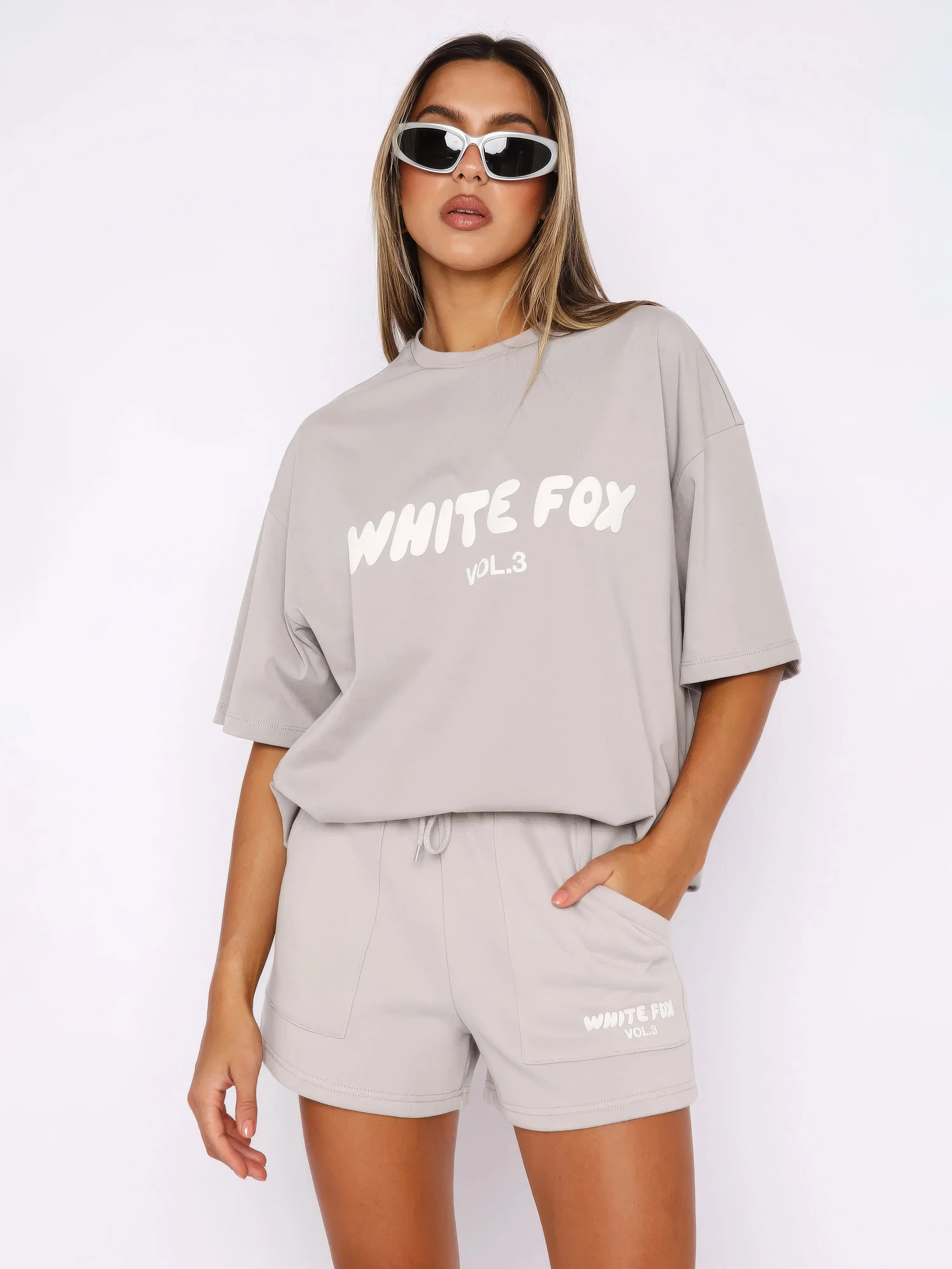 Women's Two-Piece Set Oversized Graphic Tee and Cargo Shorts - Casual Lounge Wear