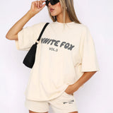 Women's Two-Piece Set Oversized Graphic Tee and Cargo Shorts - Casual Lounge Wear