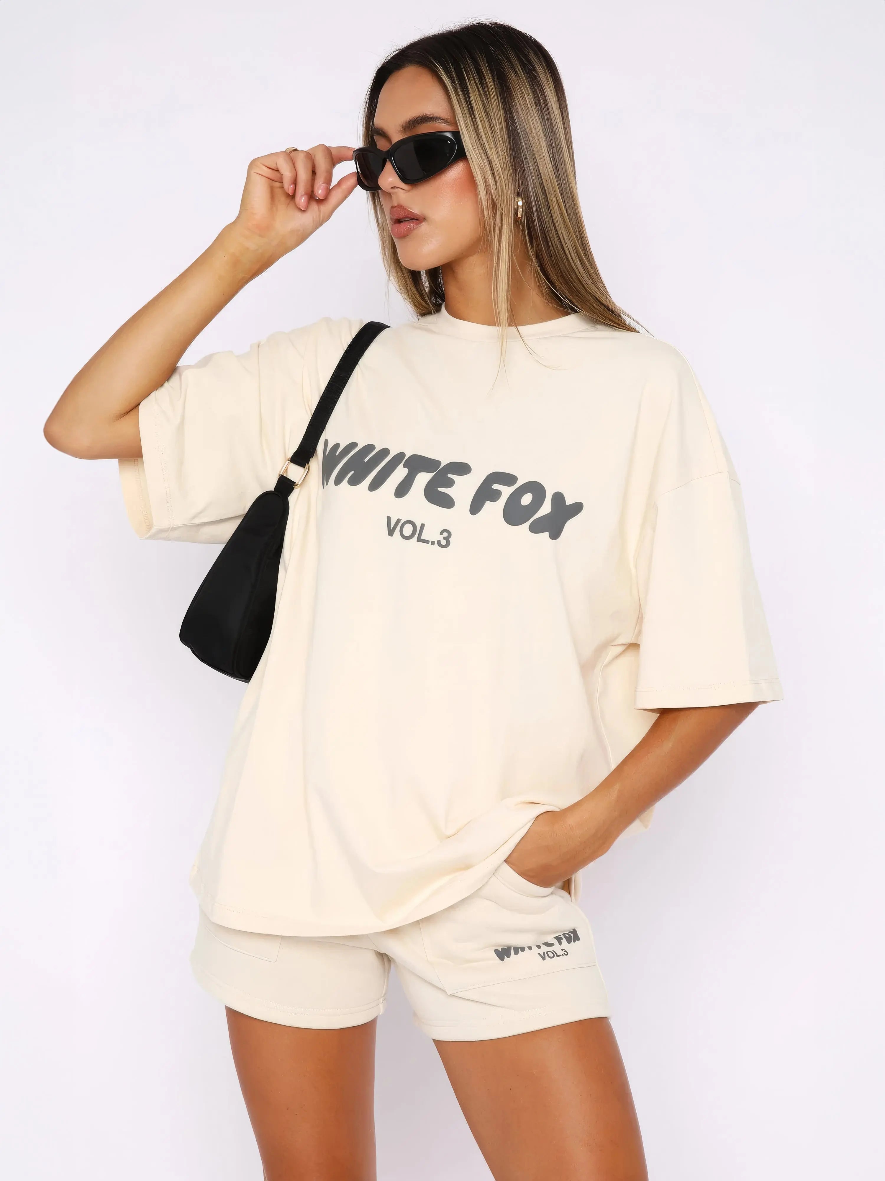 Women's Two-Piece Set Oversized Graphic Tee and Cargo Shorts - Casual Lounge Wear
