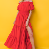 Women's Off-The-Shoulder Smocked Maxi Dress - Summer Outing