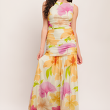 Women's Floral Ruched Sleeveless Maxi Dress - Summer Party