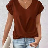 Women's V-Neck Twisted Hem T-Shirt - Casual Daily Wear