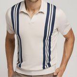Men's Vertical Stripe Knit Polo Shirt - Casual Wear