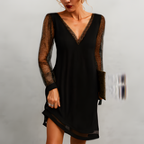 Women's Dress Sheer Glitter Sleeve V-Neck - Date Night