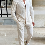 Men's V-Neck Long Sleeve Outfit Set - Casual Wear