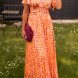Women's Maxi Dress Floral Print Flutter Sleeve - Outdoor Event