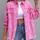 Women's Distressed Frayed Hem Shirt - Casual Daily Wear