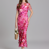 Women's Floral Sheer Mesh Maxi Dress - Special Occasions
