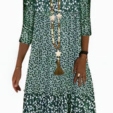 Women's Tiered Skirt V-Neck Dress - Casual Summer Midi