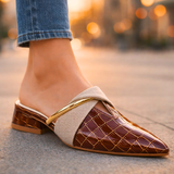 Women's Croc Embossed Pointed Toe Mules - Professional Office Wear