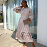 Women's High Neck Puff Sleeve Midi Dress - Wedding Guest