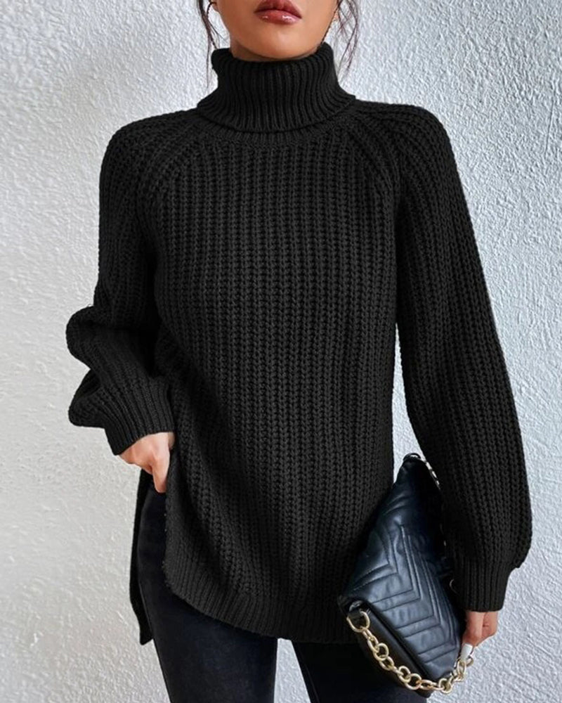 Women's Turtleneck Sweater Chunky Knit Sleeve - Cold Weather Wear