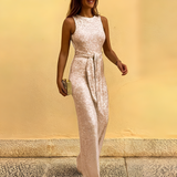 Women's Sequin Backless Wide Leg Jumpsuit - Evening Party