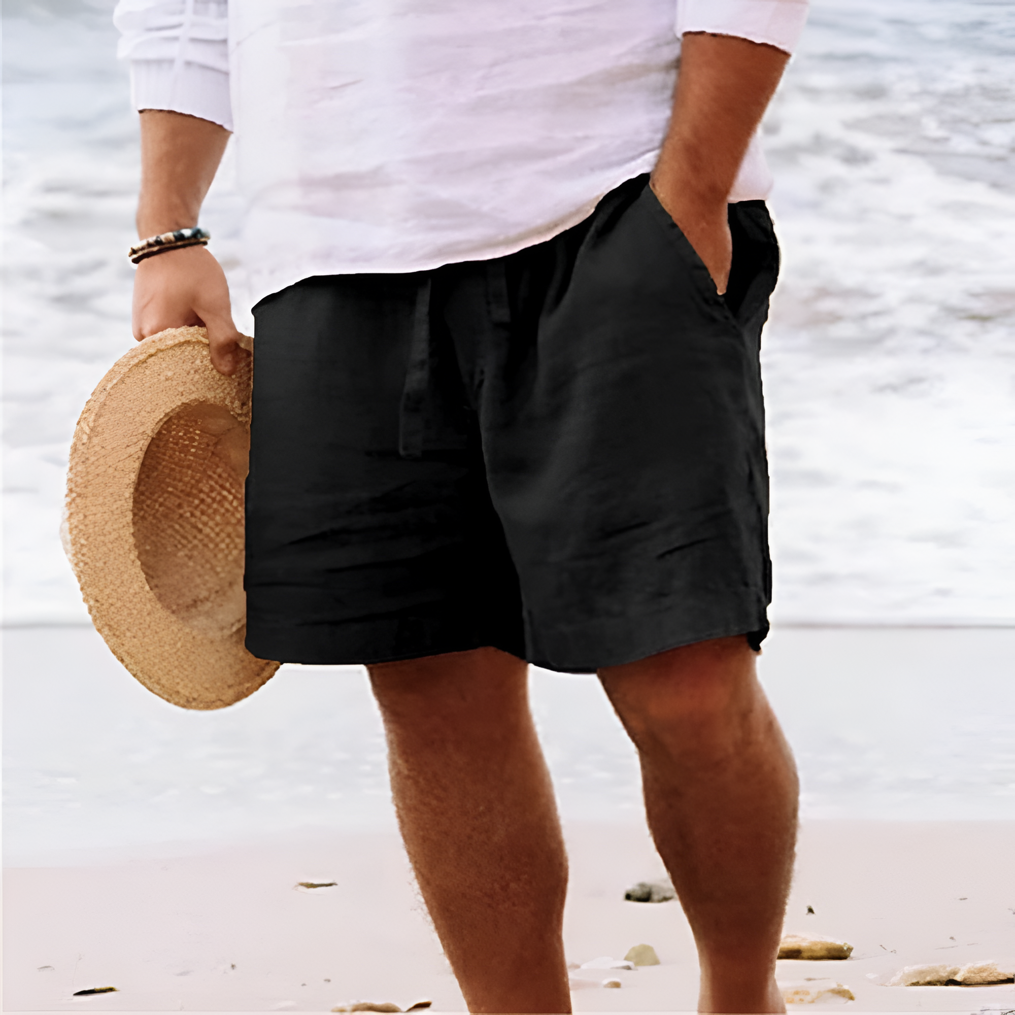 Men's Drawstring Elastic Waist Shorts - Casual Beach Wear