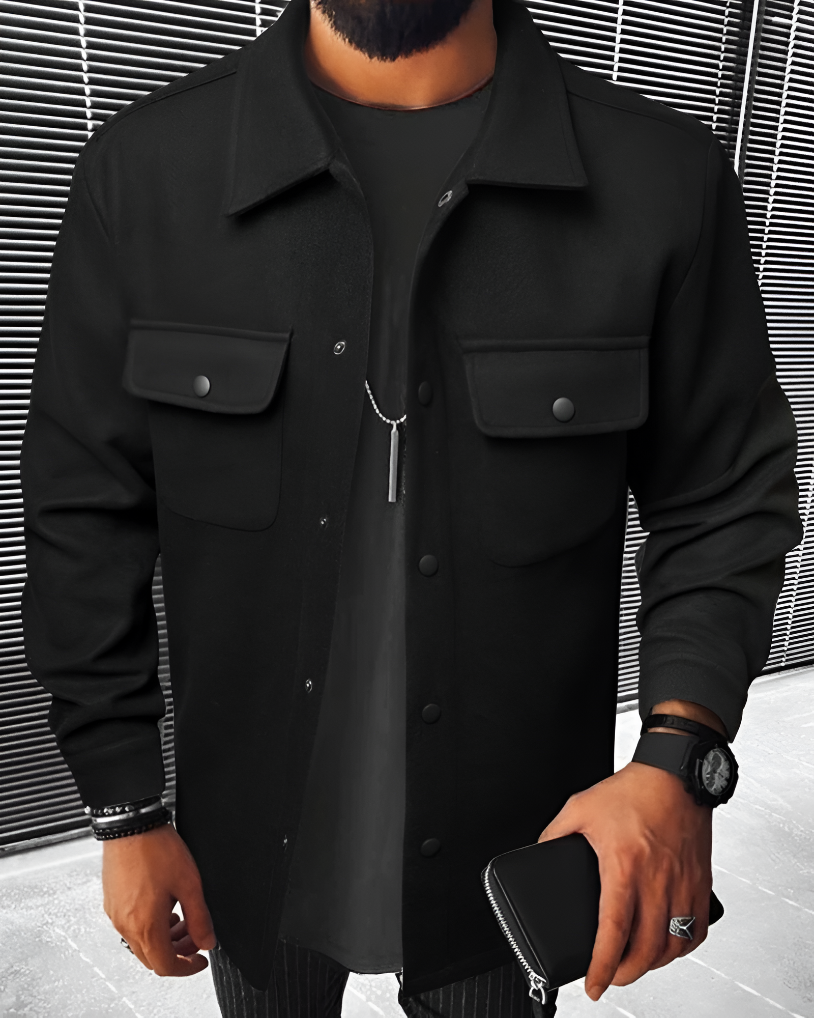 Men's Button Up Long Sleeve Over Shirt - Casual Wear