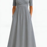 Women’s V-Neck Pleated Dress - Casual Evening Wear