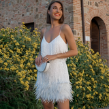 Women's Sequin Fringe Feather Mini Dress - Party Event