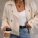 Women's Double Breasted Cropped Jacket - Casual Chic