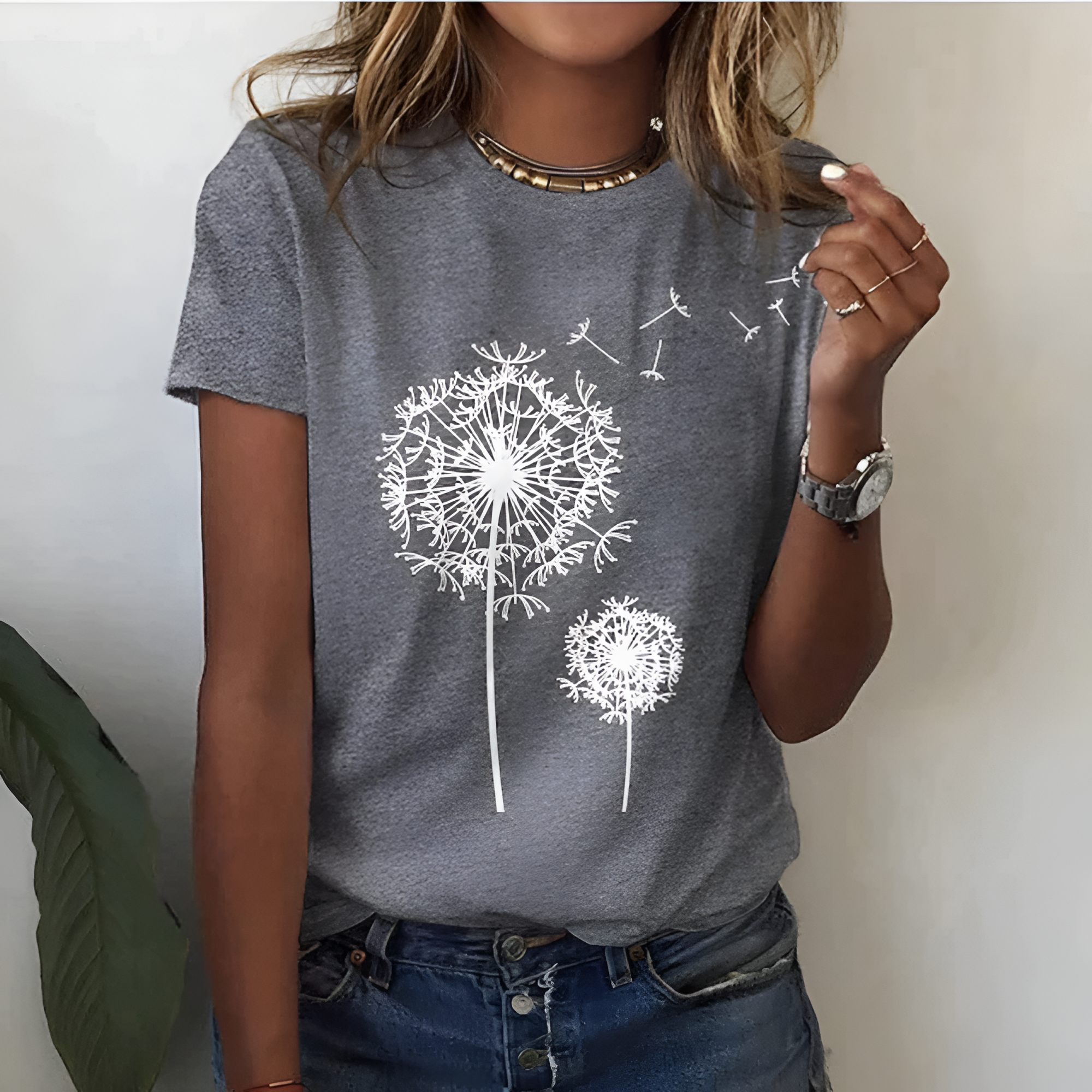 Women's Dandelion Graphic Crew Neck Shirt - Casual Daily Wear