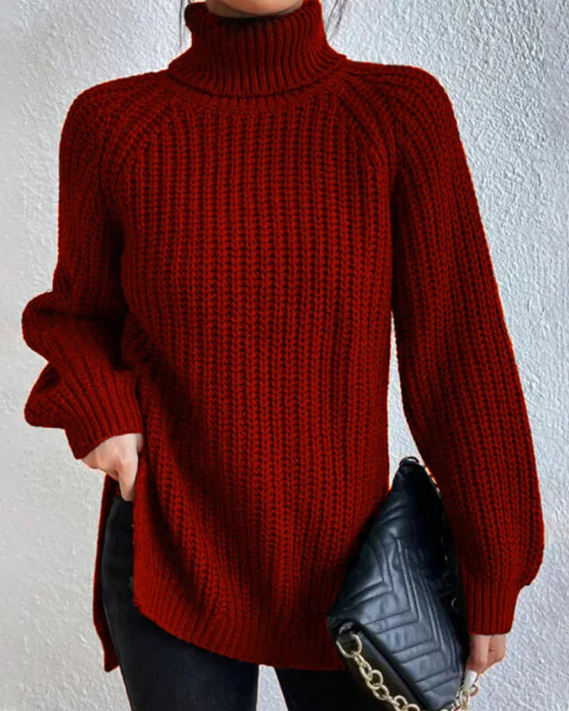 Women's Turtleneck Sweater Chunky Knit Sleeve - Cold Weather Wear