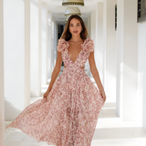 Women's Ruffle Sleeve Cutout Maxi Dress - Summer Occasion