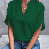 Women's Flutter Sleeve Split Neck Blouse - Office Wear
