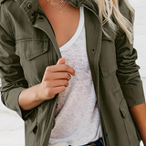 Women's Utility Pocket Military Jacket - Casual Outerwear