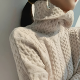 Women's Cable Knit Turtleneck Sweater - Casual Winter Wear