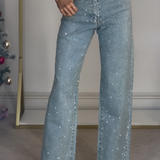 Women's Rhinestone Straight Leg Jeans - Party Wear